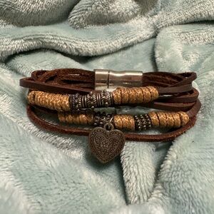 Vintage leather bracelet with heart charm